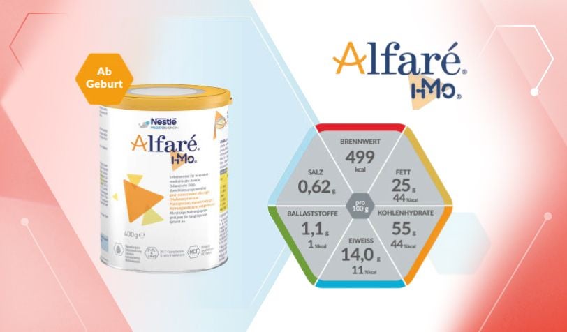 Das Cover des Alfare® Produktdatenblattes zeigt das Produkt und Nährwerte.