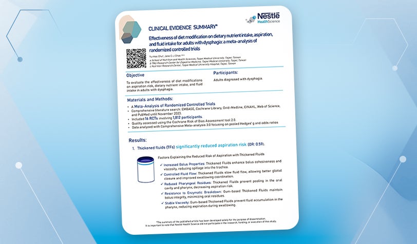 Clinical Evidence Summary Auswirkungen einer Ernährungsumstellung auf die Nährstoff- und Flüssigkeitsaufnahme bei Erwachsenen mit Dysphagie