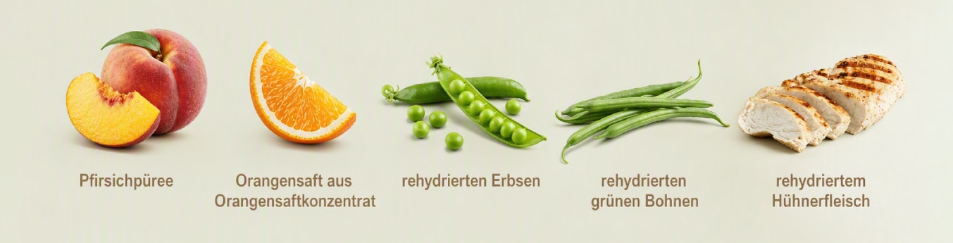 Die Zutaten aus natürlichen Lebensmitteln